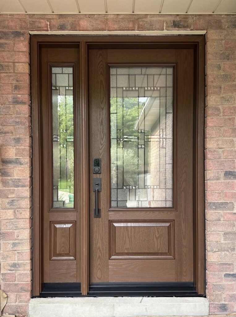 Brown Oak Fibreglass Entry Door with Glass Insert